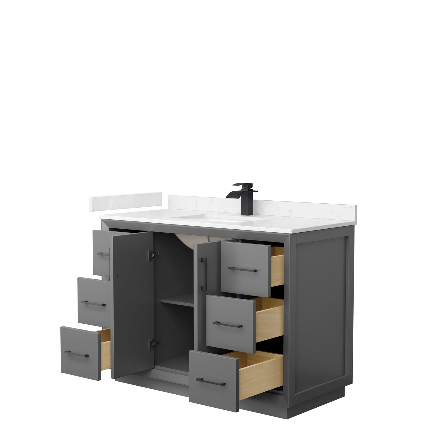 Strada 48" Single Vanity in Gray, Carrara  Marble Top, Sink, Black Trim