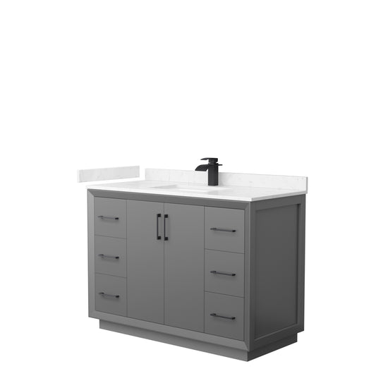 Strada 48" Single Vanity in Gray, Carrara  Marble Top, Sink, Black Trim