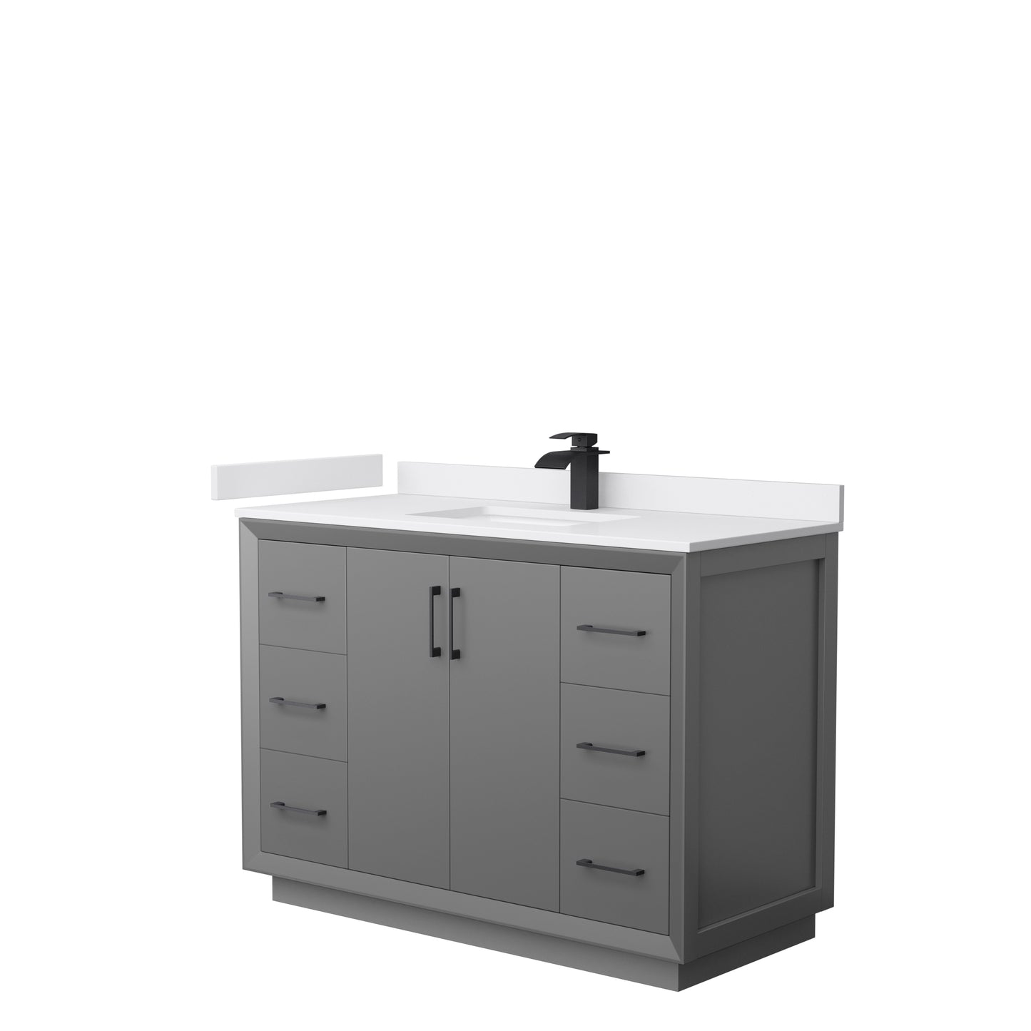 Strada 48" Single Vanity in Gray, White  Marble Top, Sink, Black Trim