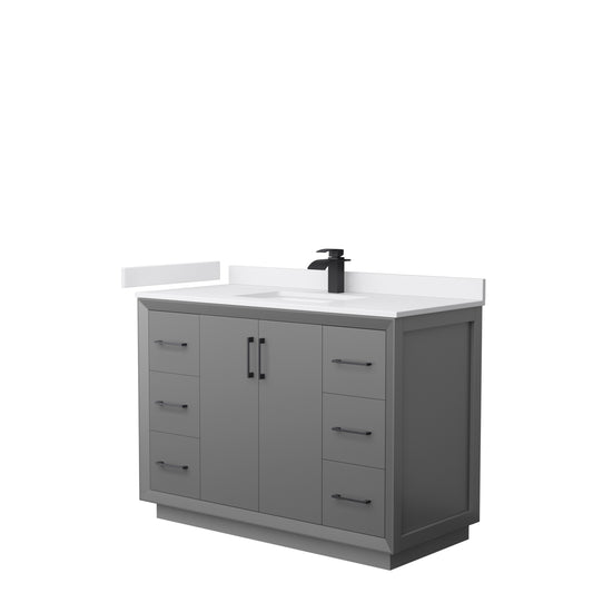 Strada 48" Single Vanity in Gray, White  Marble Top, Sink, Black Trim