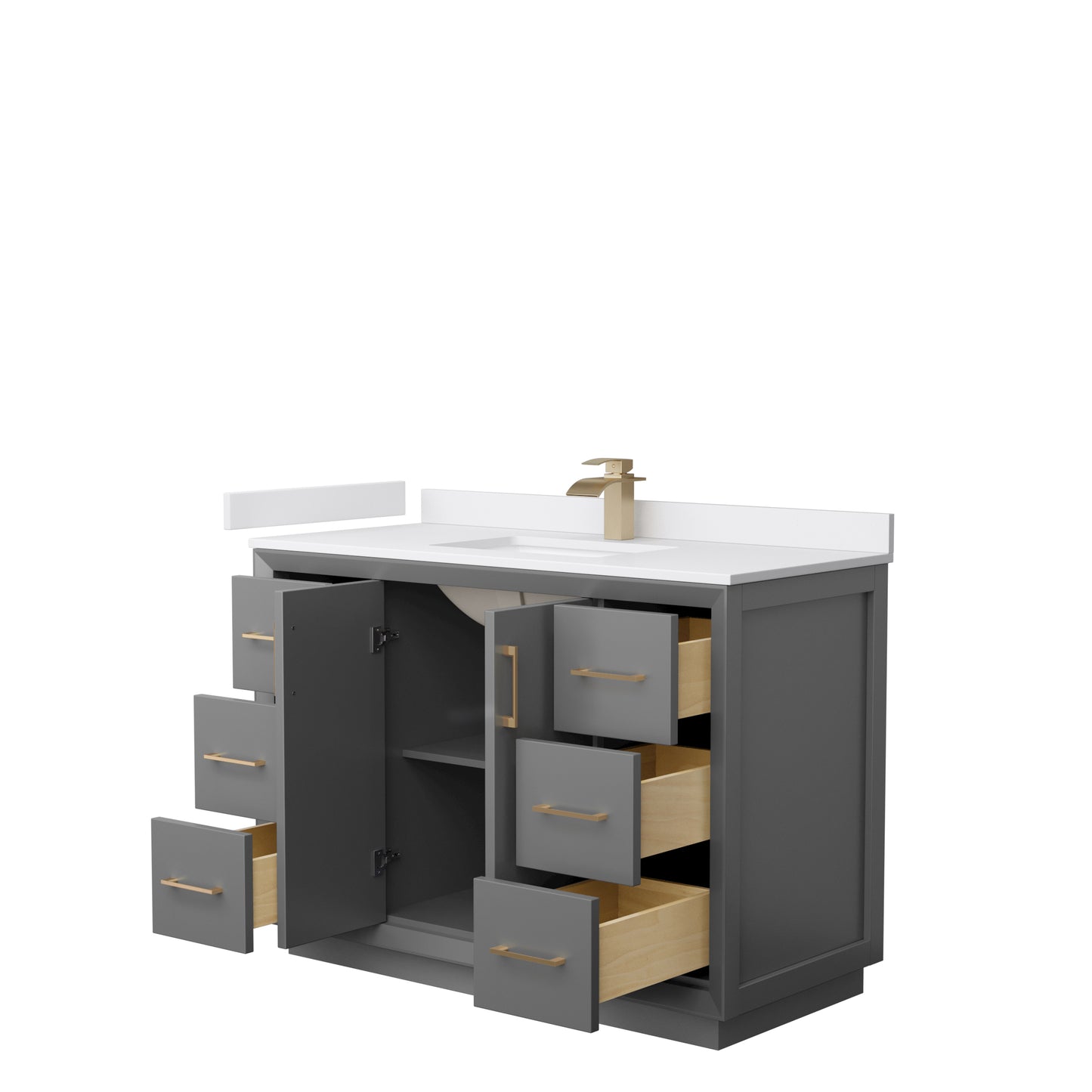 Strada 48" Single Vanity in Gray, White  Marble Top, Sink, Bronze Trim