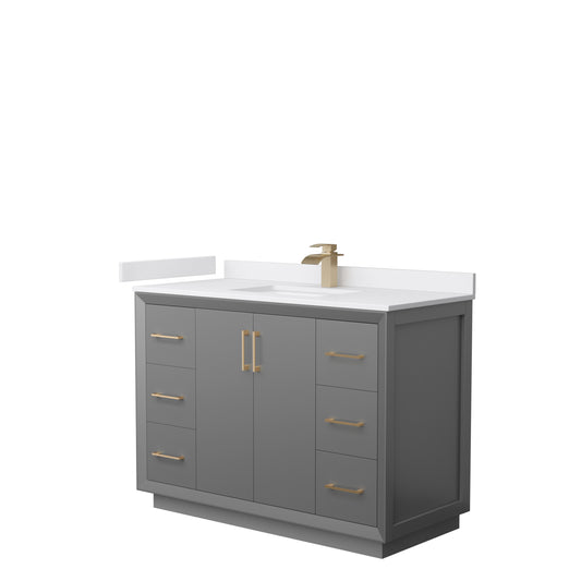 Strada 48" Single Vanity in Gray, White  Marble Top, Sink, Bronze Trim