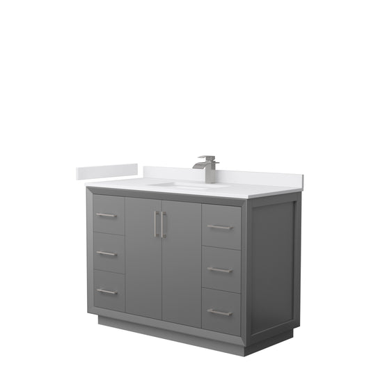 Strada 48" Single Vanity in Gray, White  Marble Top, Sink, Nickel Trim