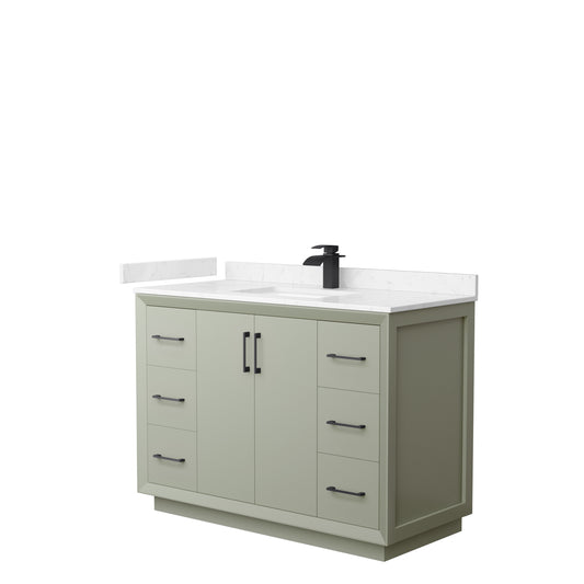 Strada 48" Single Vanity in Green, Carrara  Marble Top, Sink, Black Trim