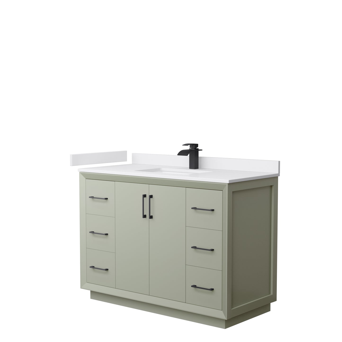 Strada 48" Single Vanity in Green, White  Marble Top, Sink, Black Trim