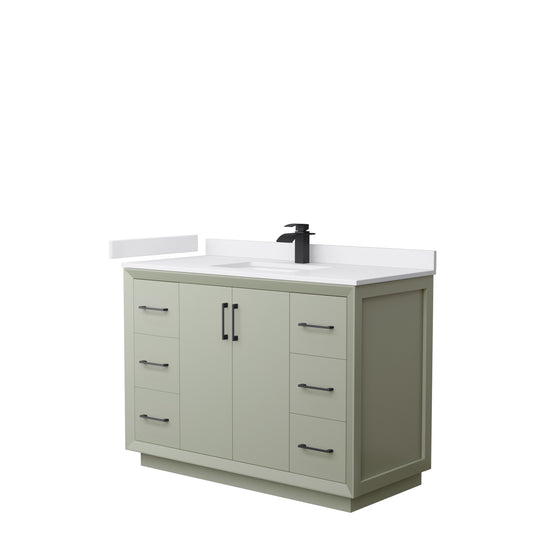 Strada 48" Single Vanity in Green, White  Marble Top, Sink, Black Trim