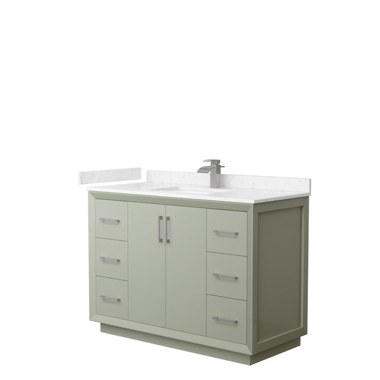 Strada 48" Single Vanity in Green, Carrara  Marble Top, Sink, Nickel Trim