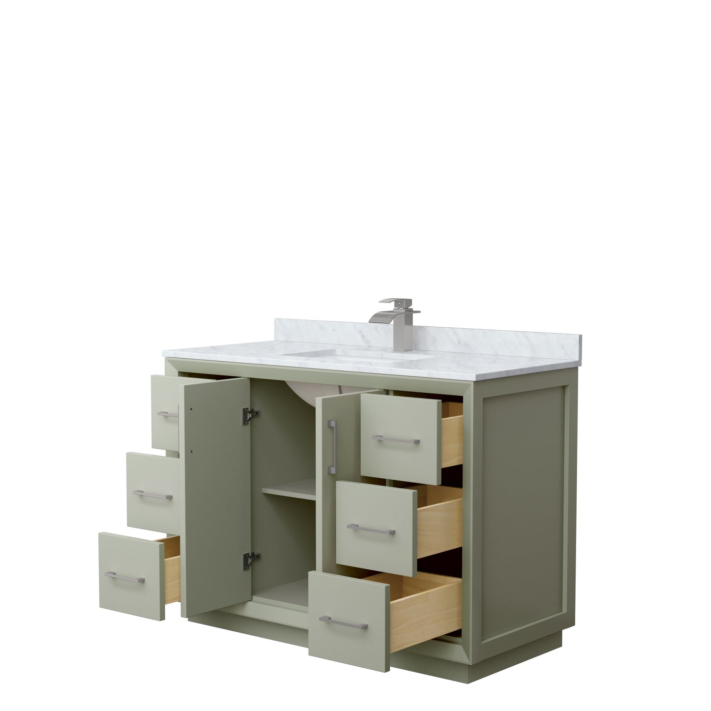 Strada 48" Single Vanity in Green, White Carrara Marble Top, Sink, Nickel Trim