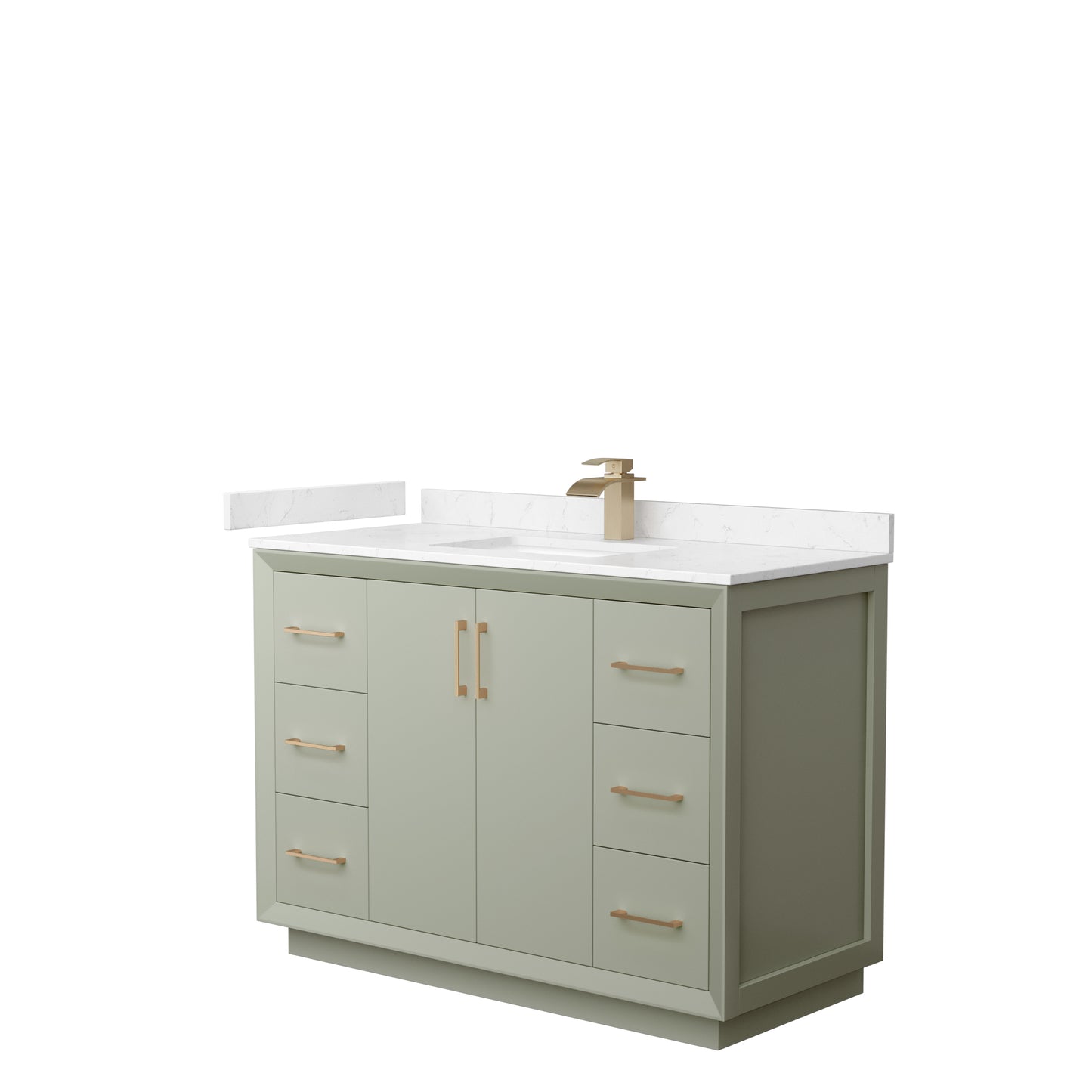 Strada 48" Single Vanity in Green, Carrara  Marble Top, Sink, Bronze Trim