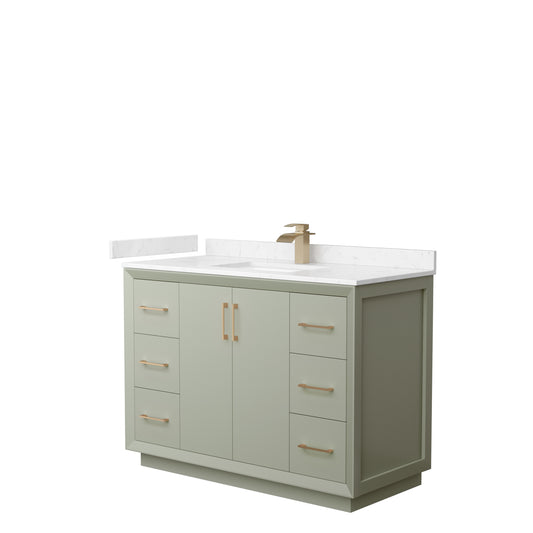 Strada 48" Single Vanity in Green, Carrara  Marble Top, Sink, Bronze Trim