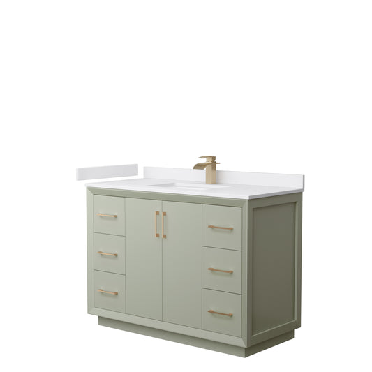 Strada 48" Single Vanity in Green, White  Marble Top, Sink, Bronze Trim