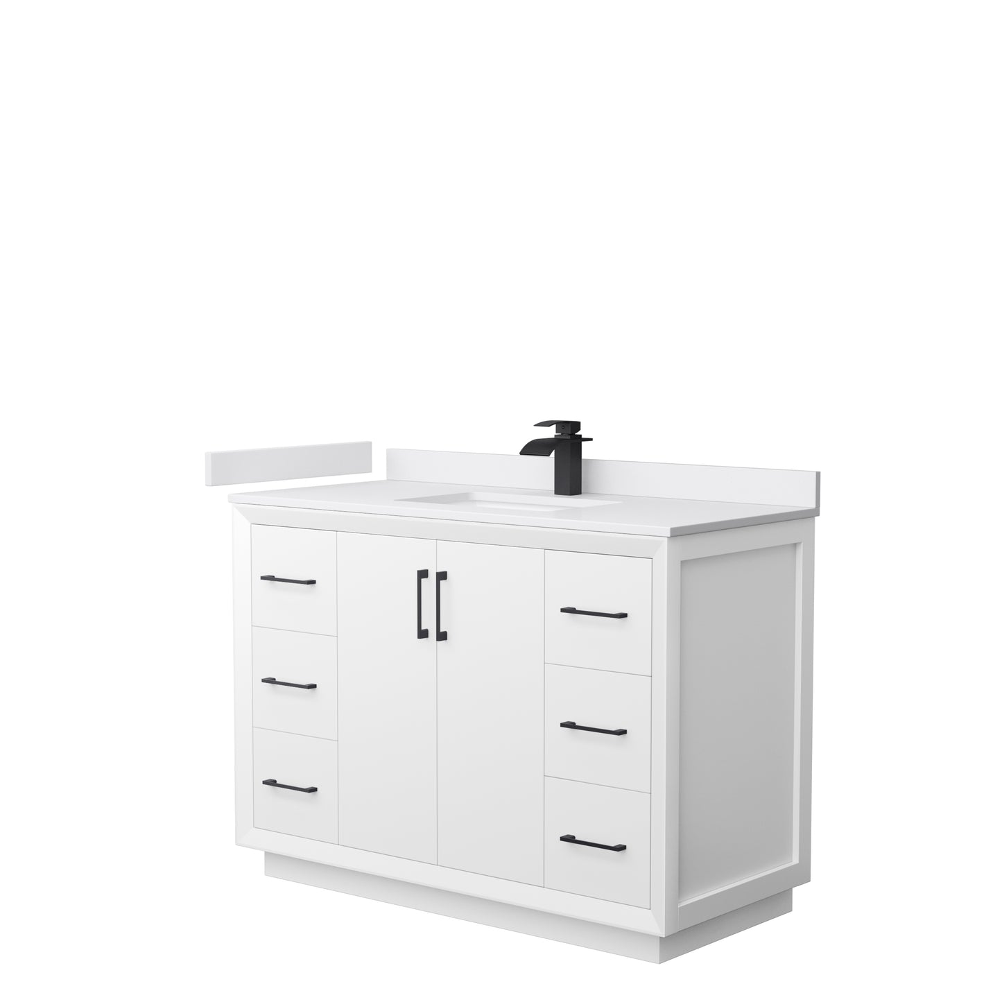Strada 48" Single Vanity in White, White  Marble Top, Sink, Black Trim
