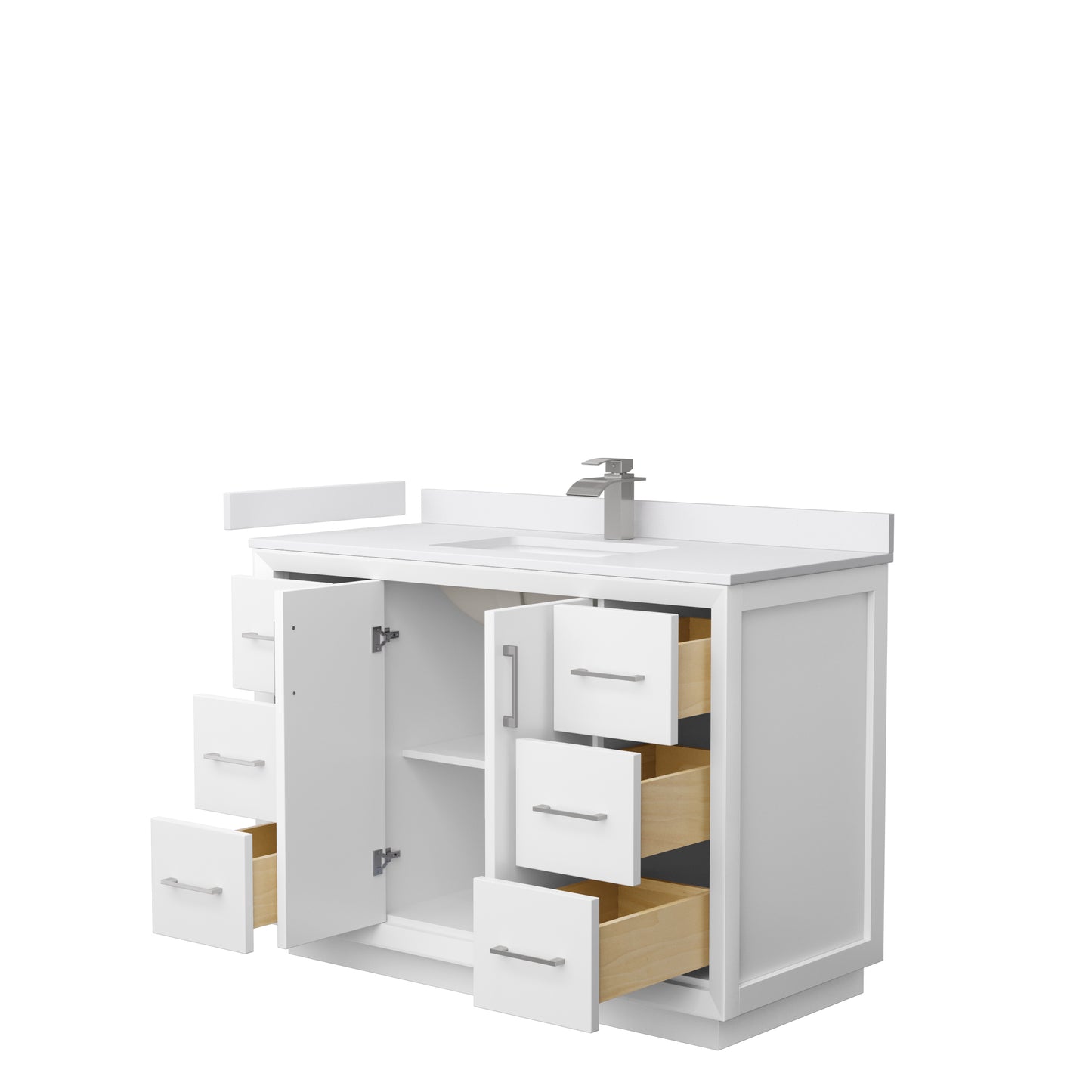 Strada 48" Single Vanity in White, White  Marble Top, Sink, Nickel Trim