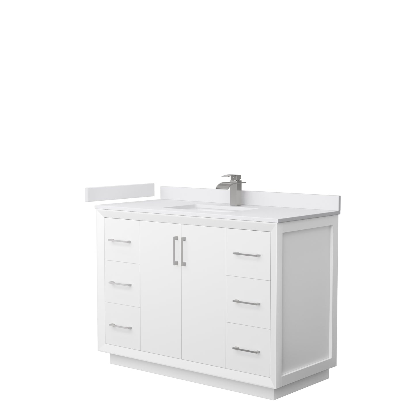 Strada 48" Single Vanity in White, White  Marble Top, Sink, Nickel Trim