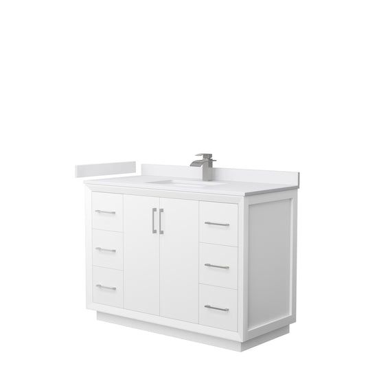 Strada 48" Single Vanity in White, White  Marble Top, Sink, Nickel Trim