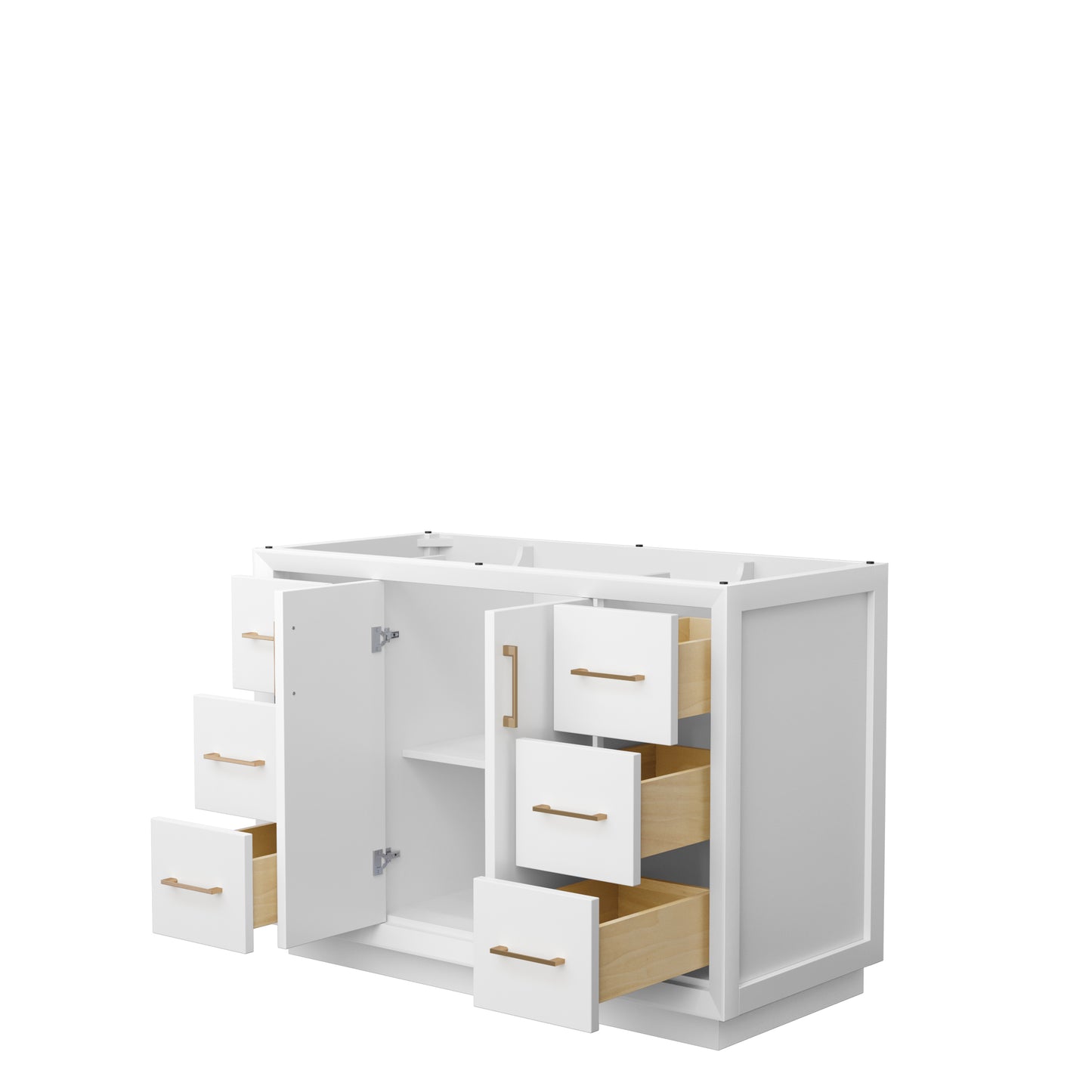 Strada 48 Inch Single Vanity in White, No Countertop, Satin Bronze Trim