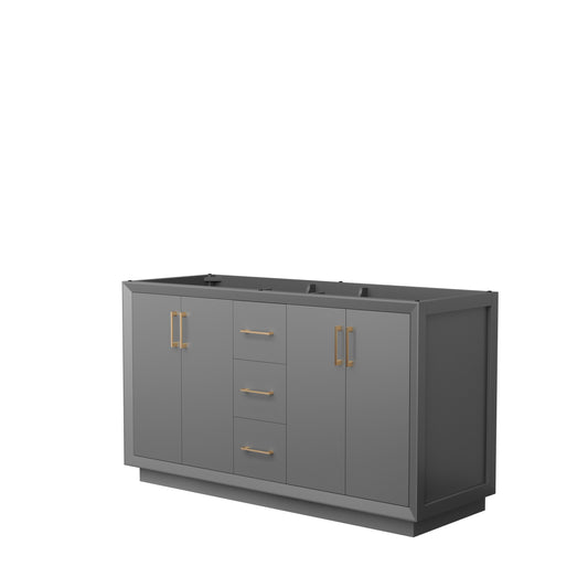 Strada 60 Inch Double Vanity in Dark Gray, No Countertop, Satin Bronze Trim