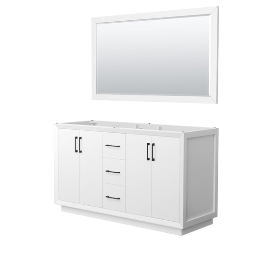 Strada 60 Inch Double Vanity in White, Matte Black Trim, 58 Inch Mirror
