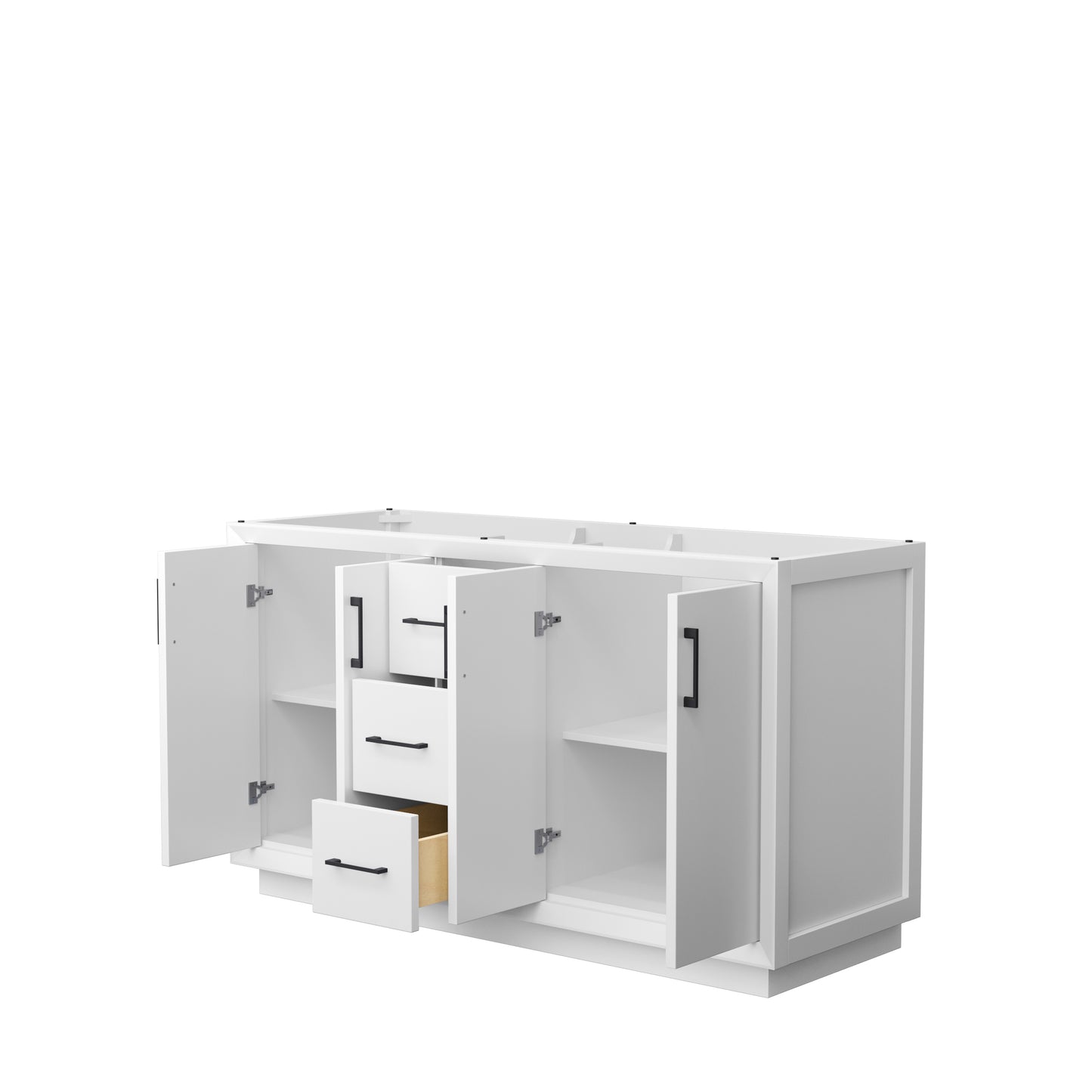Strada 60 Inch Double Vanity in White, No Countertop, Matte Black Trim