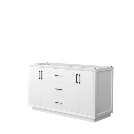 Strada 60 Inch Double Vanity in White, No Countertop, Matte Black Trim
