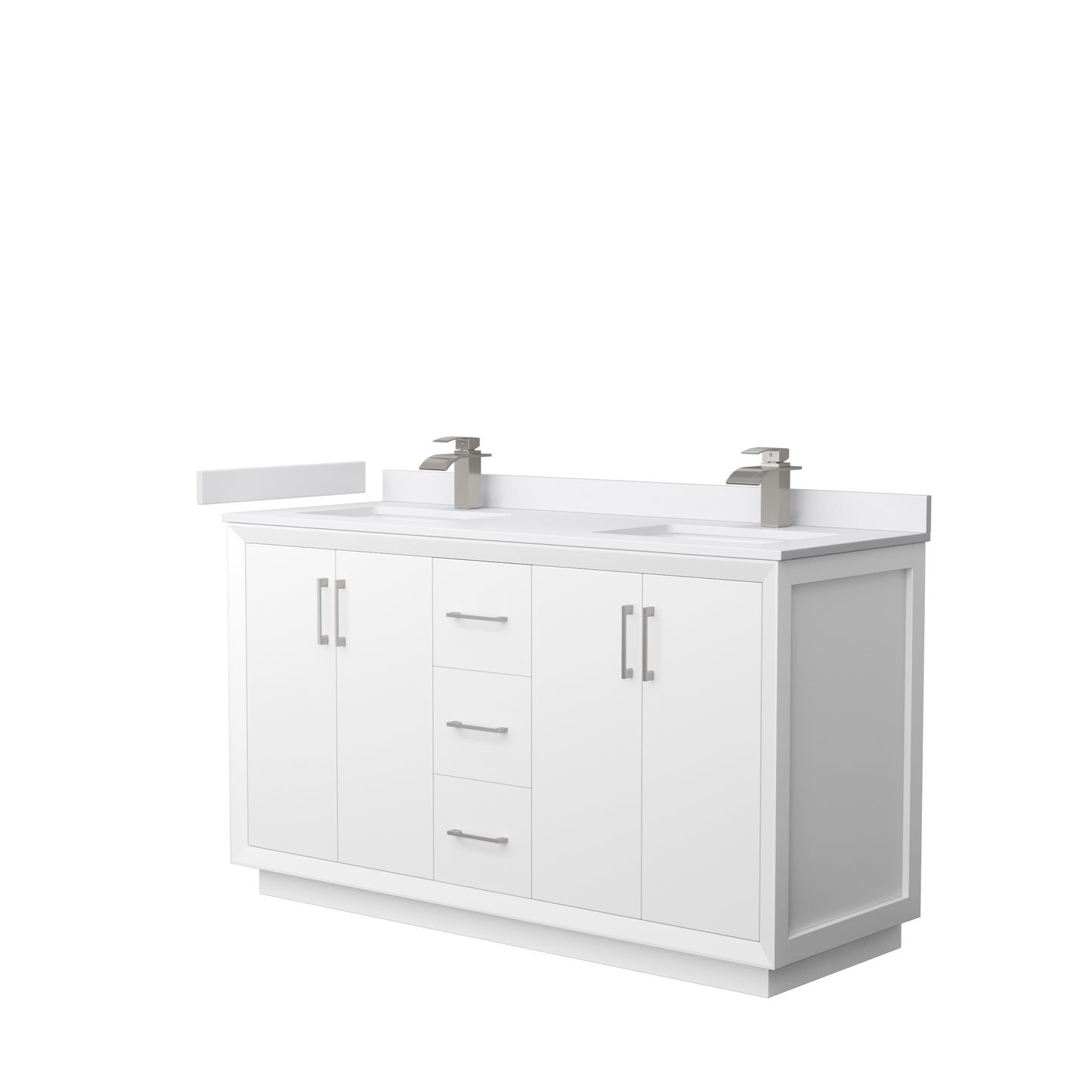 Strada 60" Double Vanity in White, White  Marble Top, Sink, Nickel Trim