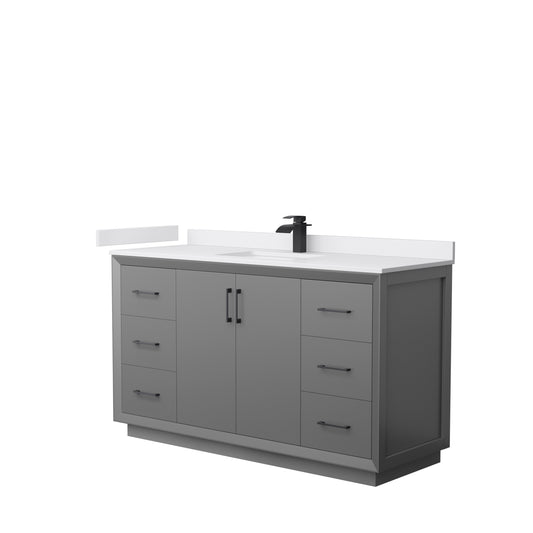 Strada 60" Single Vanity in Gray, White  Marble Top, Sink, Black Trim