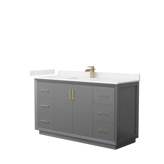 Strada 60" Single Vanity in Gray, Carrara  Marble Top, Sink, Bronze Trim