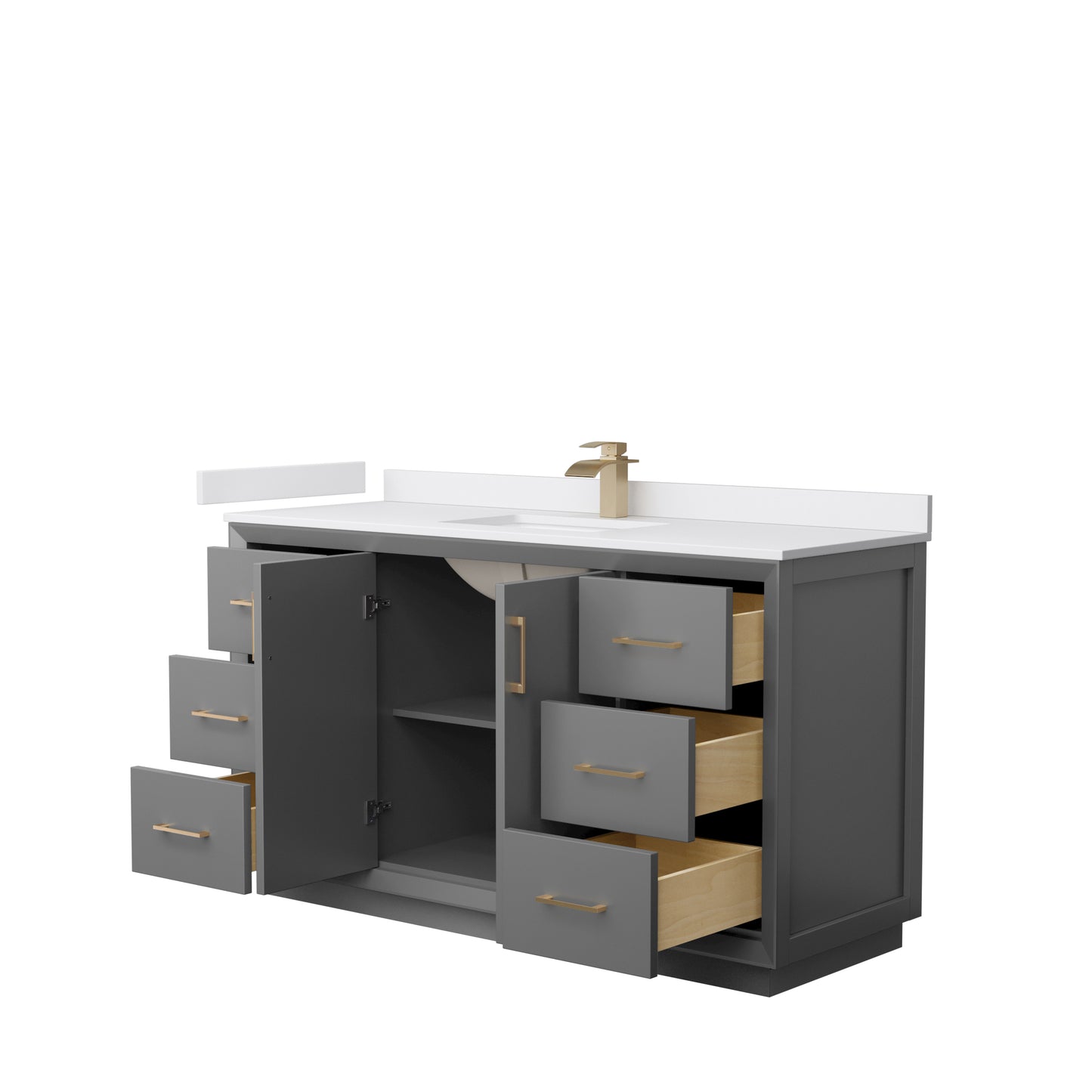 Strada 60" Single Vanity in Gray, White  Marble Top, Sink, Bronze Trim