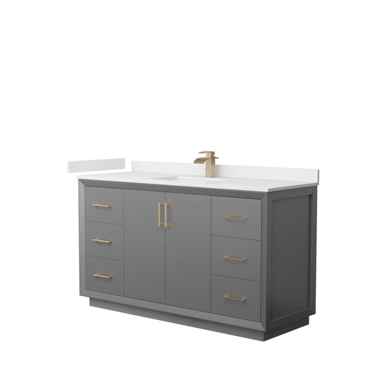 Strada 60" Single Vanity in Gray, White  Marble Top, Sink, Bronze Trim