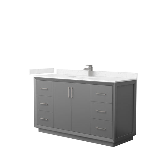 Strada 60" Single Vanity in Gray, Carrara  Marble Top, Sink, Nickel Trim
