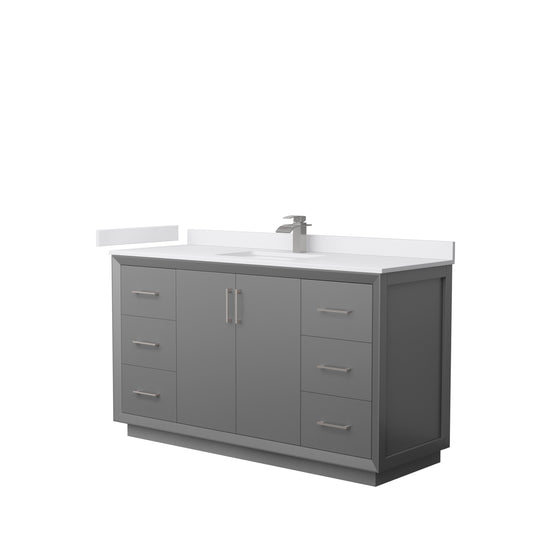Strada 60" Single Vanity in Gray, White  Marble Top, Sink, Nickel Trim