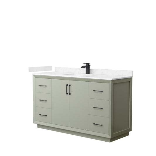 Strada 60" Single Vanity in Green, Carrara  Marble Top, Sink, Black Trim