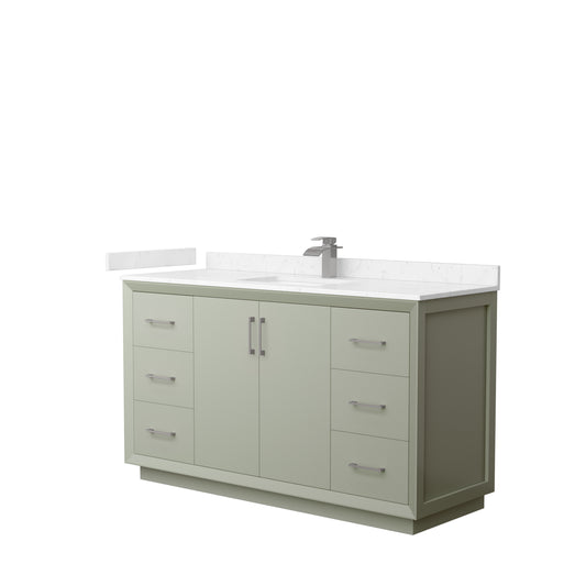 Strada 60" Single Vanity in Green, Carrara  Marble Top, Sink, Nickel Trim