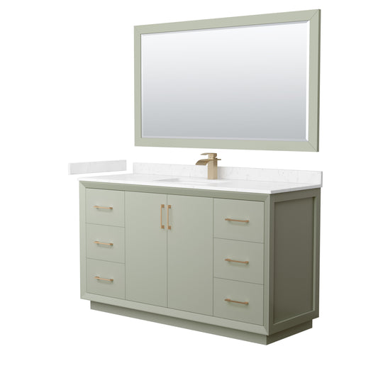 Strada 60" Green Single Vanity, Marble Top, Sink, Bronze Trim, 58" Mirror