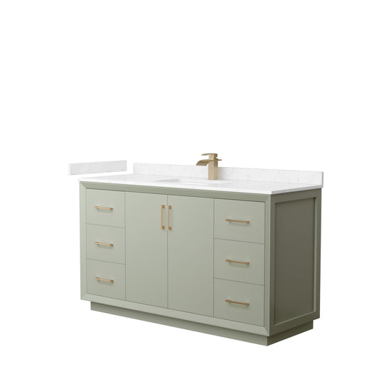 Strada 60" Single Vanity in Green, Carrara  Marble Top, Sink, Bronze Trim