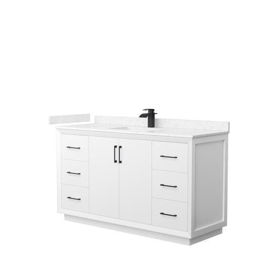 Strada 60" Single Vanity in White, Carrara  Marble Top, Sink, Black Trim