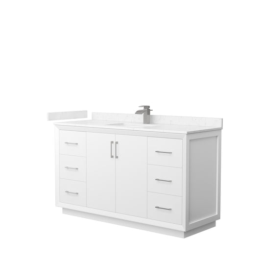 Strada 60" Single Vanity in White, Carrara  Marble Top, Sink, Nickel Trim