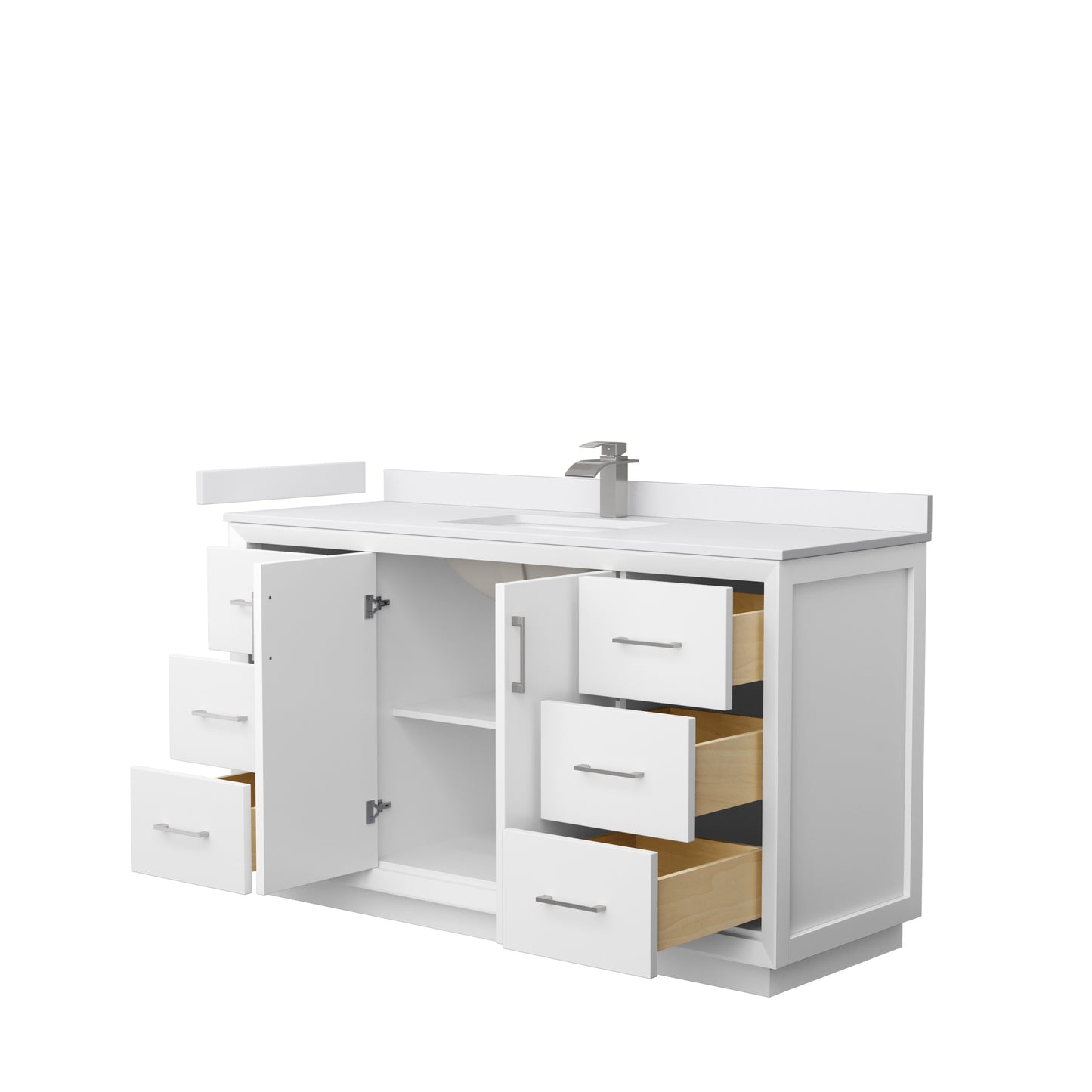 Strada 60" Single Vanity in White, White  Marble Top, Sink, Nickel Trim