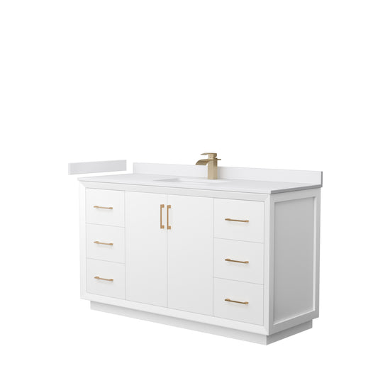 Strada 60" Single Vanity in White, White  Marble Top, Sink, Bronze Trim