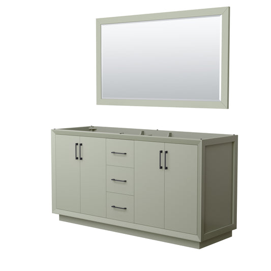 Strada 66 Inch Double Vanity in Light Green, Matte Black Trim, 58 Inch Mirror