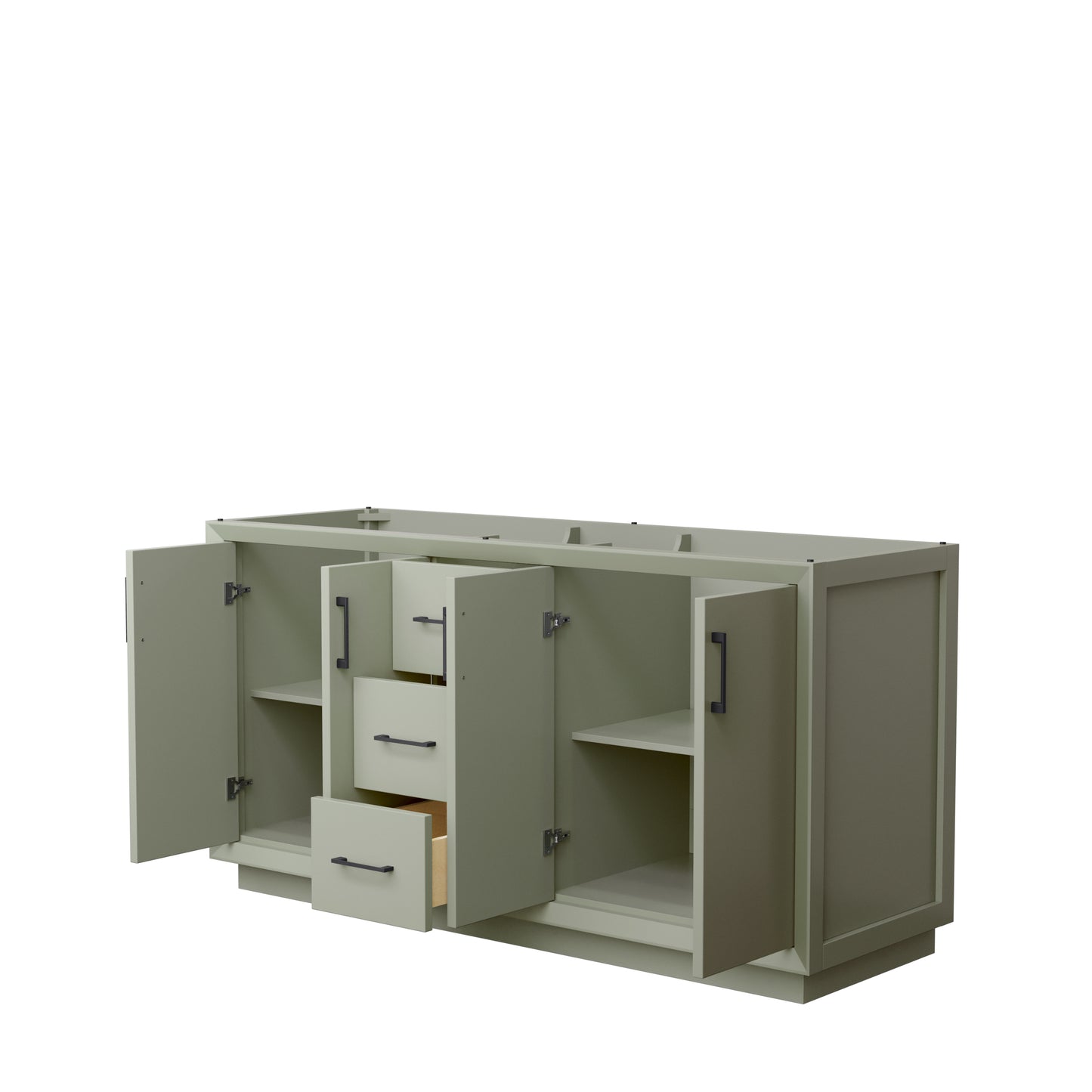 Strada 66 Inch Double Vanity in Light Green, No Countertop, Matte Black Trim