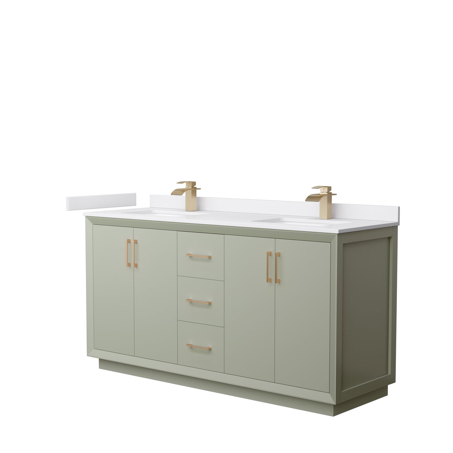 Strada 66" Double Vanity in Green, White  Marble Top, Sinks, Bronze Trim