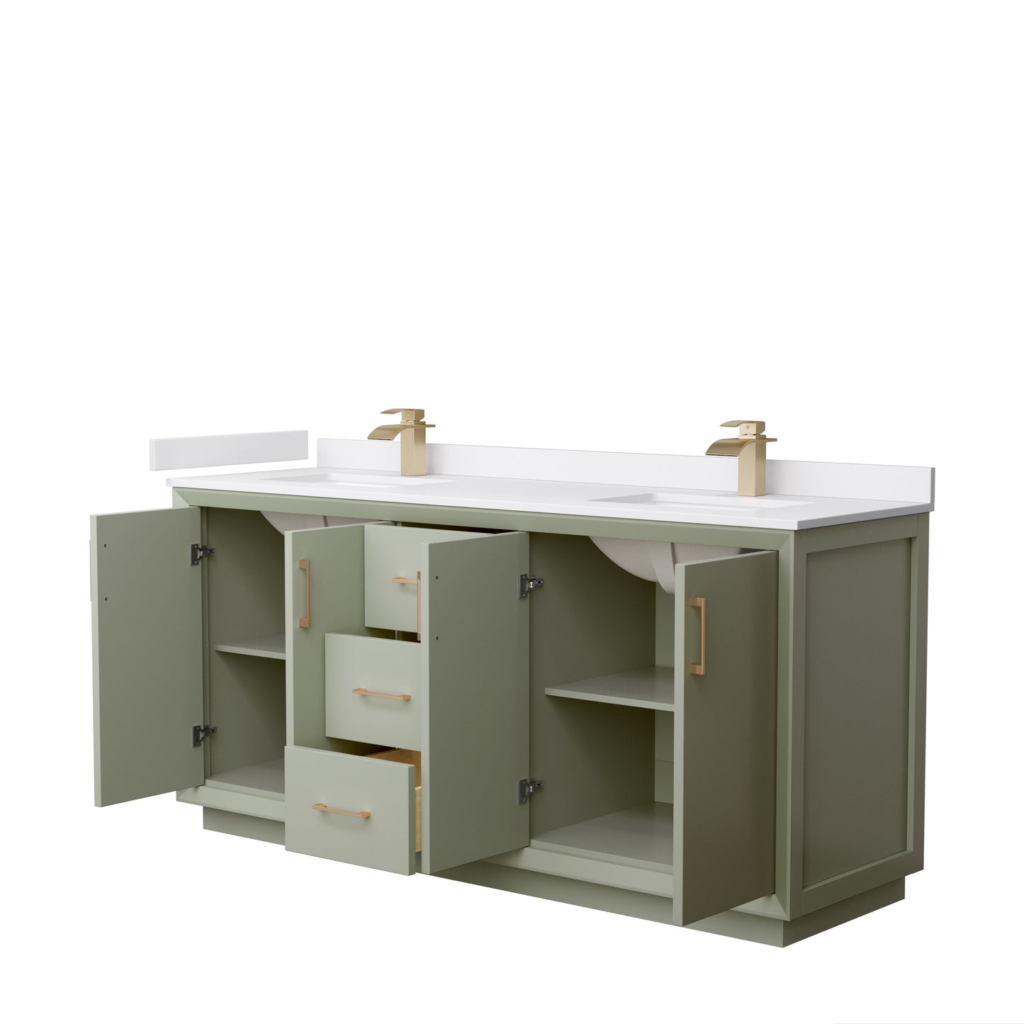 Strada 72" Double Vanity in Green, White  Marble Top, Sinks, Bronze Trim
