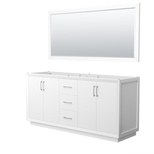 Strada 72 Inch Double Vanity in White, Brushed Nickel Trim, 70 Inch Mirror