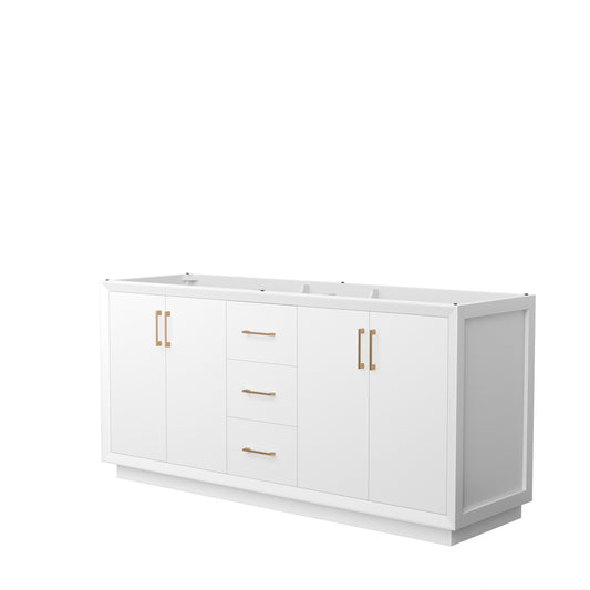 Strada 72 Inch Double Vanity in White, No Countertop, Satin Bronze Trim
