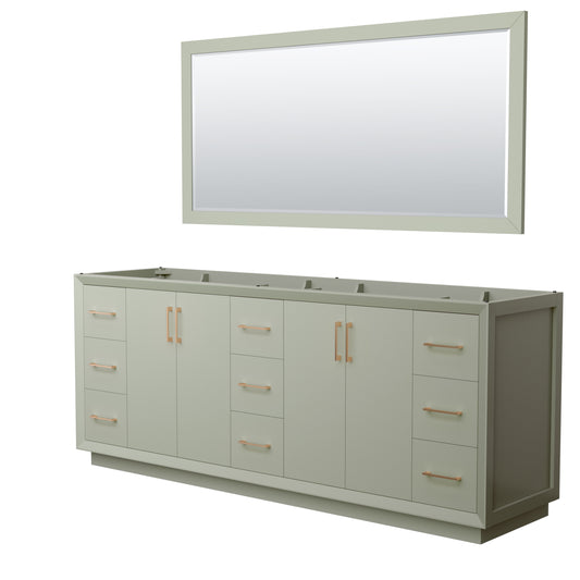 Strada 84 Inch Double Vanity in Light Green, Satin Bronze Trim, 70 Inch Mirror