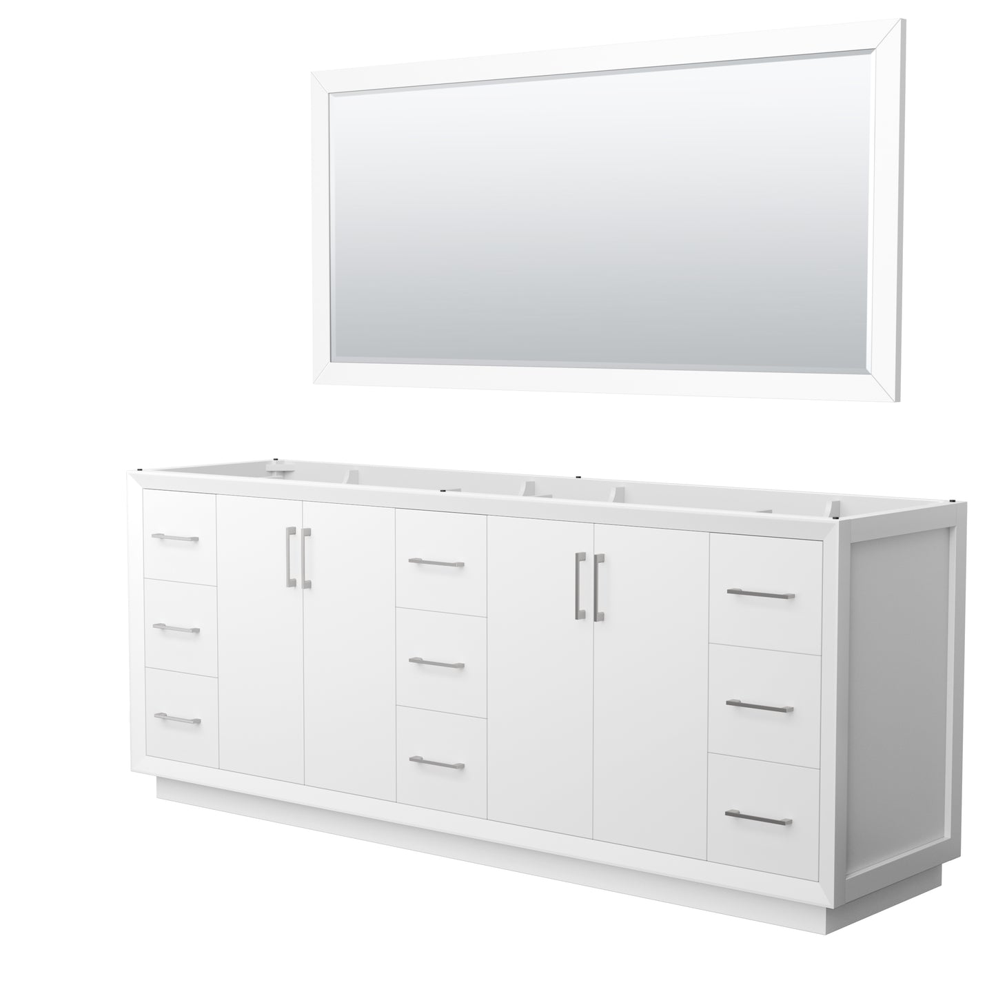 Strada 84 Inch Double Vanity in White, Brushed Nickel Trim, 70 Inch Mirror