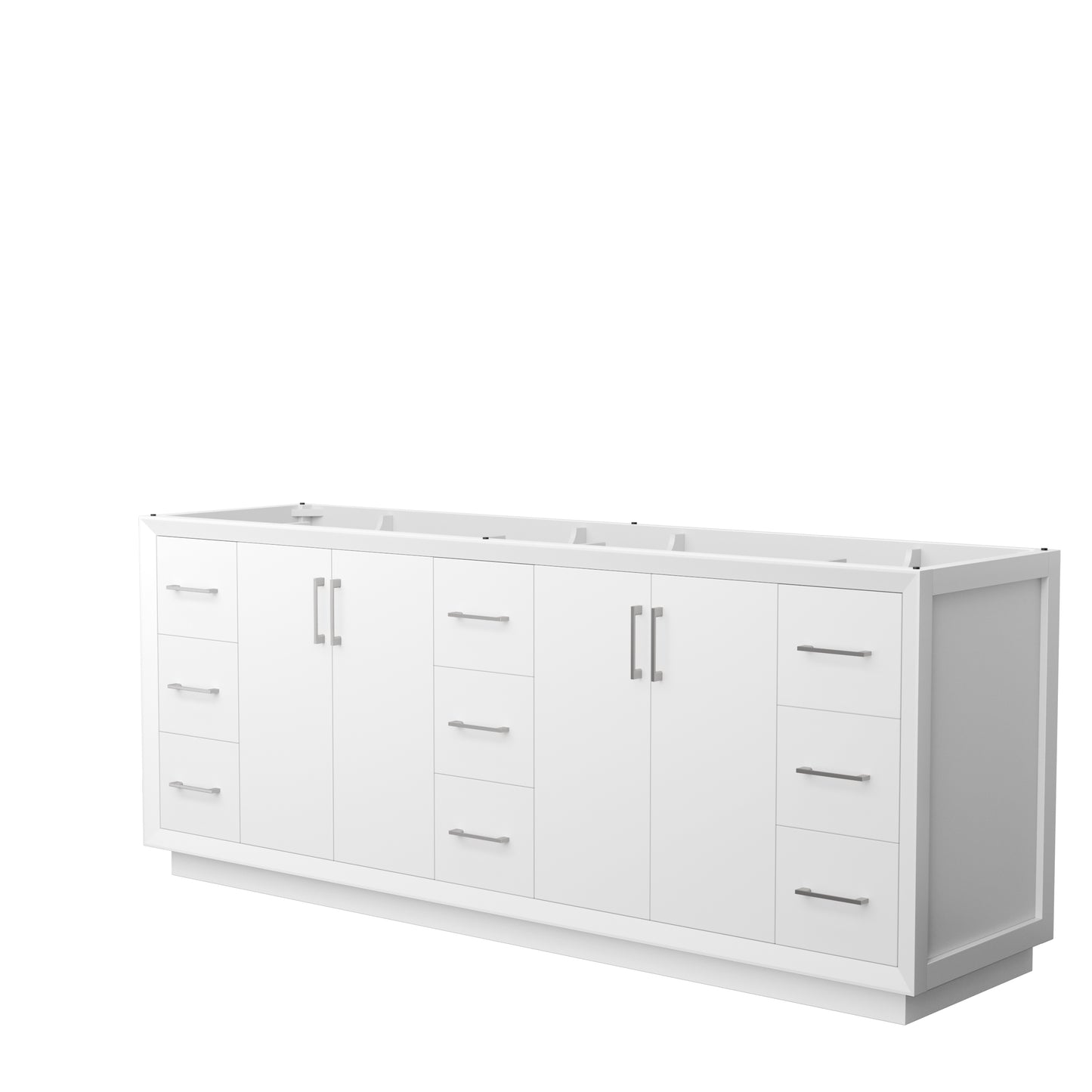 Strada 84 Inch Double Vanity in White, No Countertop, Brushed Nickel Trim