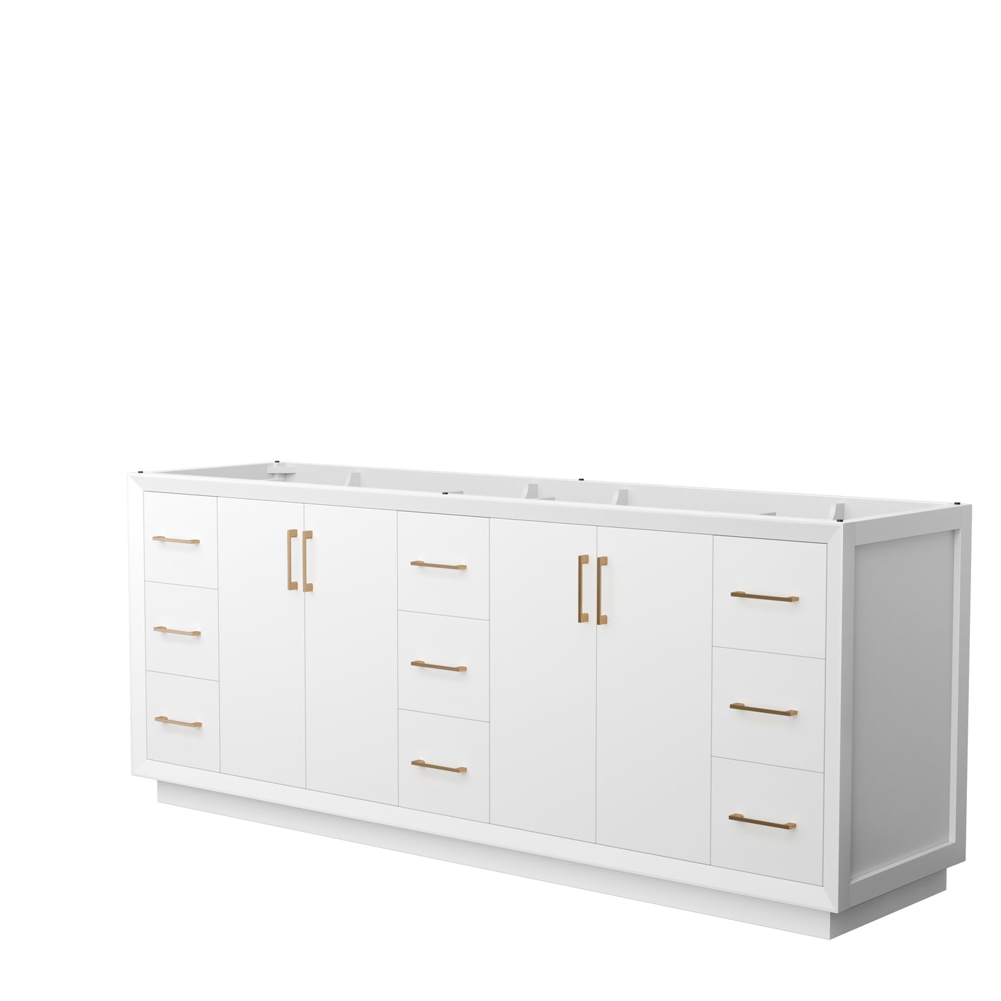 Strada 84 Inch Double Vanity in White, No Countertop, Satin Bronze Trim