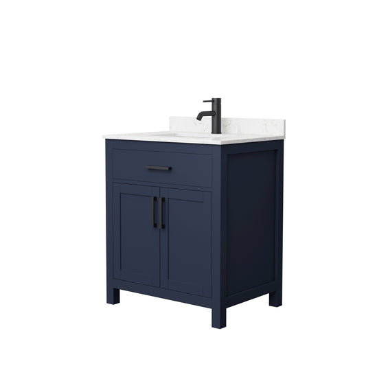 Beckett 30" Single Vanity in Dark Blue, Carrara Cultured Marble Top, Black Trim